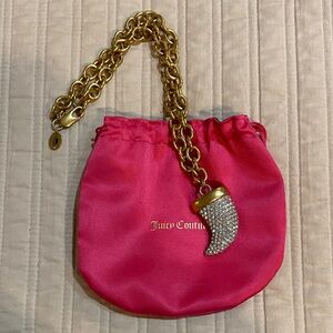 Juicy Couture Fuchsia Satin Clutch with Gold Chain